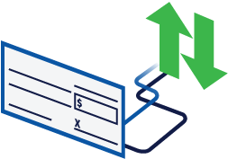 a check with up and down arrows 