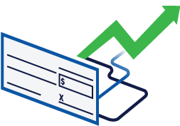 a check with an upward arrow