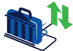 a bank suitcase with up and down arrows