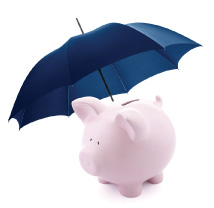 A pig under an umbrella (Links to The Savings Comparision website page.)