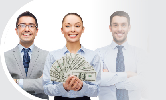 businessmen and businesswomen holding cash